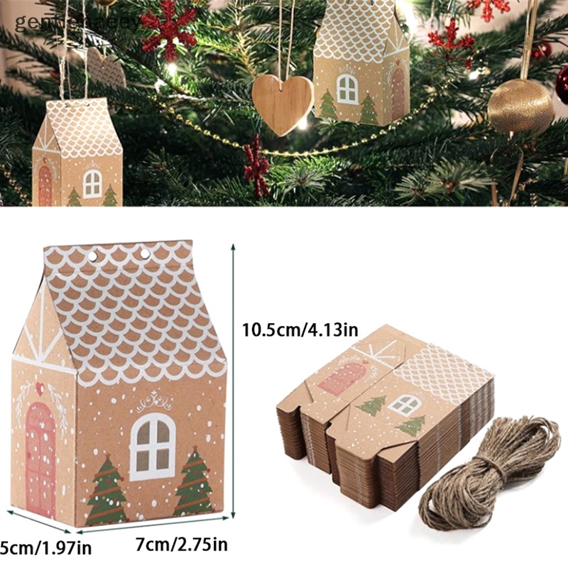 Gent Set 10 Hộp Giấy kraft Hình Ngôi Nhà Có Dây Treo Đựng Kẹo Trang Trí Cây Thông Noel