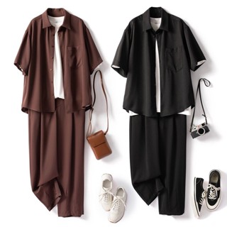 áo sơ mi nam+quần lụa băng,đồ bộ nam,bộ quần áo nam mùa hè,bộ đồ,bigsize t shirt,sơ mi polo,Set Áo Sơ Mi Ngắn Tay Và Quần ống rộng Thời Trang Dành Cho Nam,set đồ nam bigsize,quần âu nam,áo phông nam mát,đen,màu đỏ,quần ống suông,quần nam ống suông