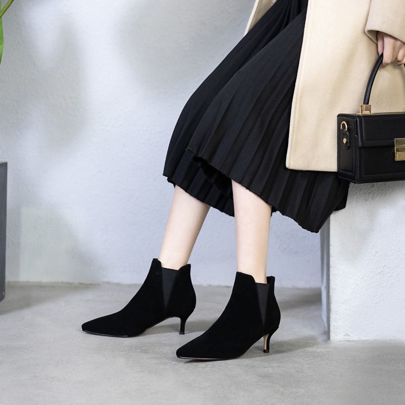 Giày Bốt Gót Thấp Mũi Nhọn Thời Trang Thu Đông Cho Nữ