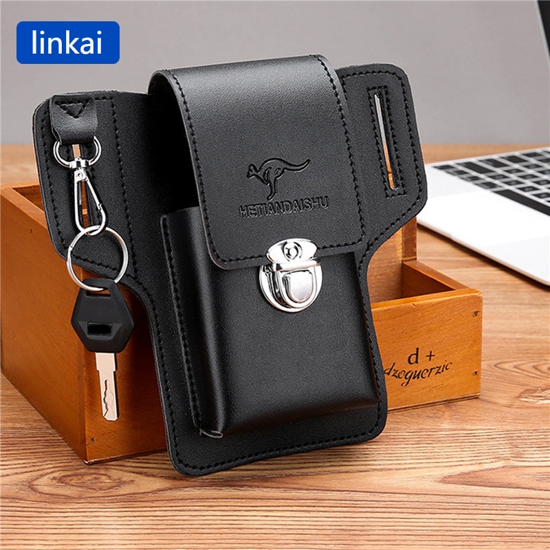 Túi Da Đựng Điện Thoại Đa Năng Đeo Thắt Lưng Phong Cách retro Cho Nam Ốp