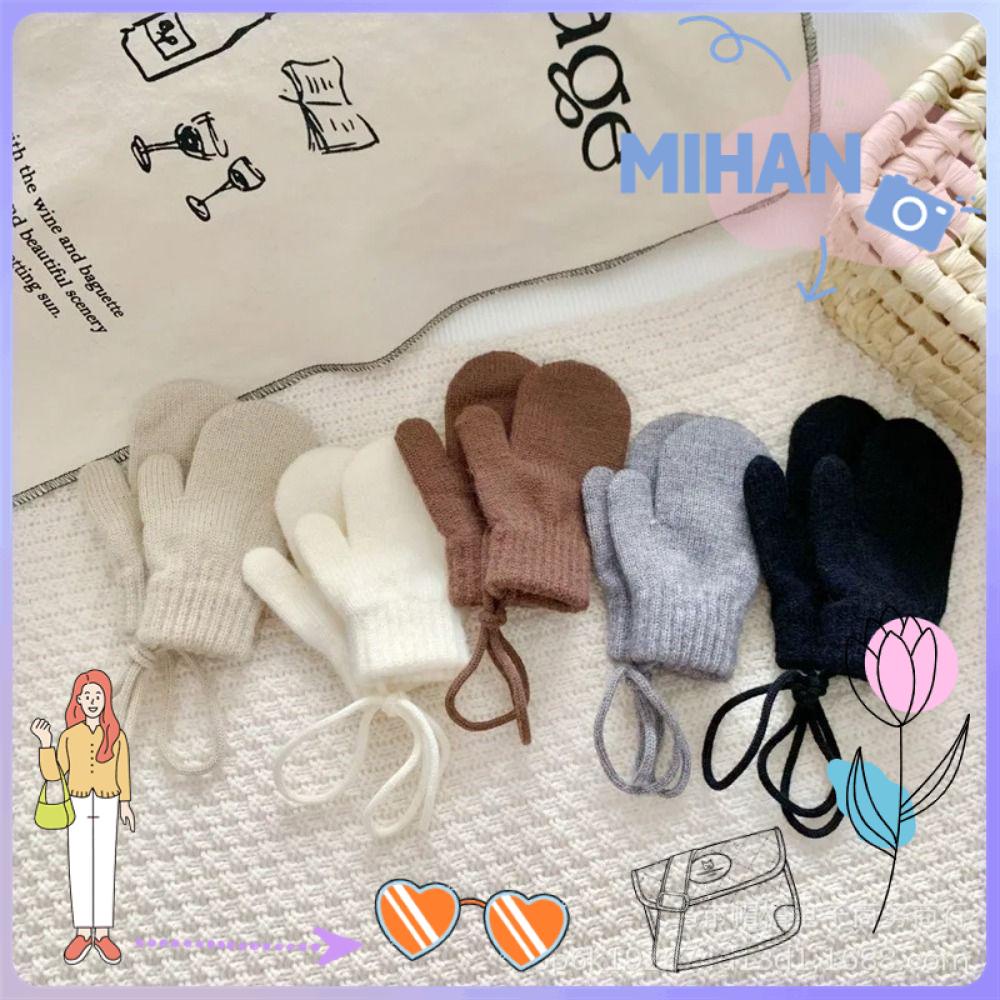 Mihan1 Găng Tay Dệt Kim Chống Lạnh Giữ Ấm Mùa Đông Có Dây Buộc Cho Bé 1-3 Tuổi