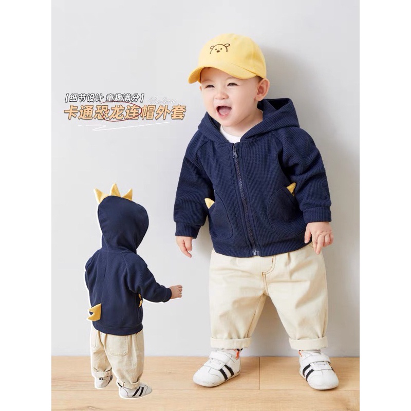 Áo khoác gấu-khủng long, áo khoác có nón chất len tổ ong mềm cho bé