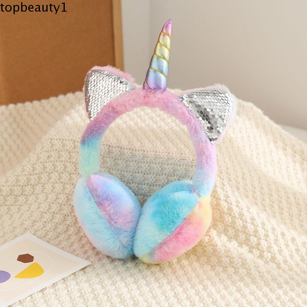 Topbeauty 1 Nút Bịt Tai Phủ Lông Mềm Mại Hình Kỳ Lân Giữ Ấm Mùa Đông Cho Bé Gái