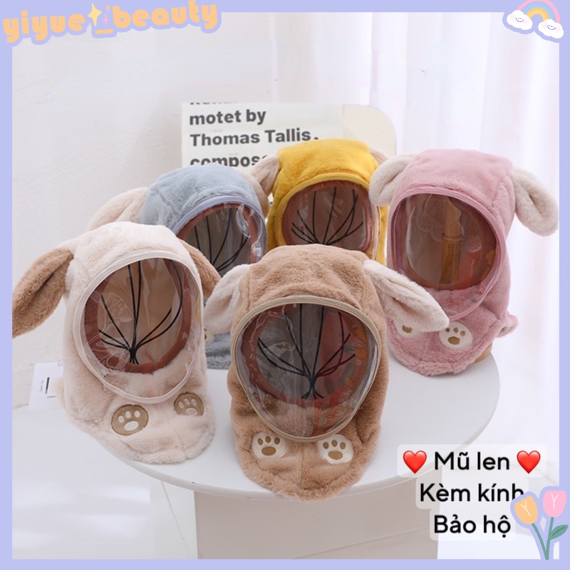 Khăn Mũ Chùm Kín Đầu Cho Bé Trai Và Bé Gái 3-12 Tuổi, Mũ Lông Cừu Kèm Kính 3 in 1 Có Thể Tháo Rời HB