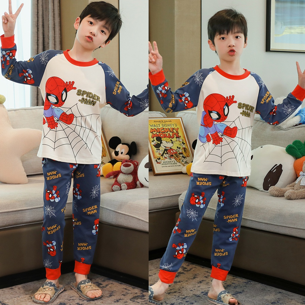 Hoạt Hình Bộ Đồ Ngủ 2 Món Gồm Áo Tay Dài + Quần Dài Hình Người Nhện Cho Bé Trai