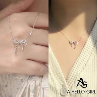 Ahellogirl Vòng cổ mặt dây chuyền nơ bạc