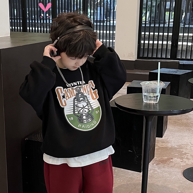 Áo Thun Sweater Chui Đầu Dáng Rộng Cỡ Lớn 120-170cm In Chữ Thời Trang Xuân Thu Cho Bé Trai