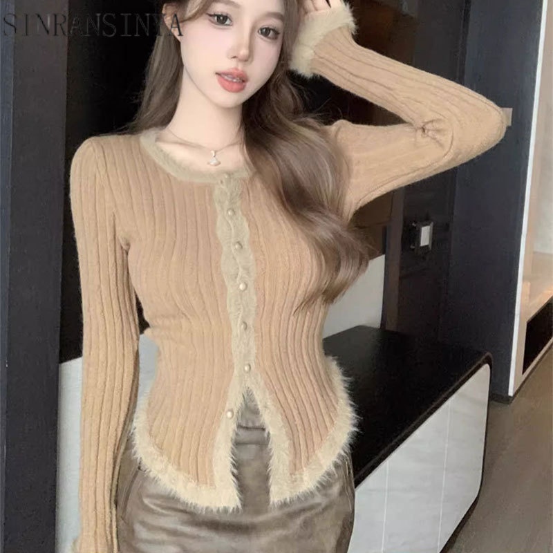 Sinransinya Áo Sweater Dệt Kim Dáng Ôm Thời Trang Thu Đông Cho Nữ