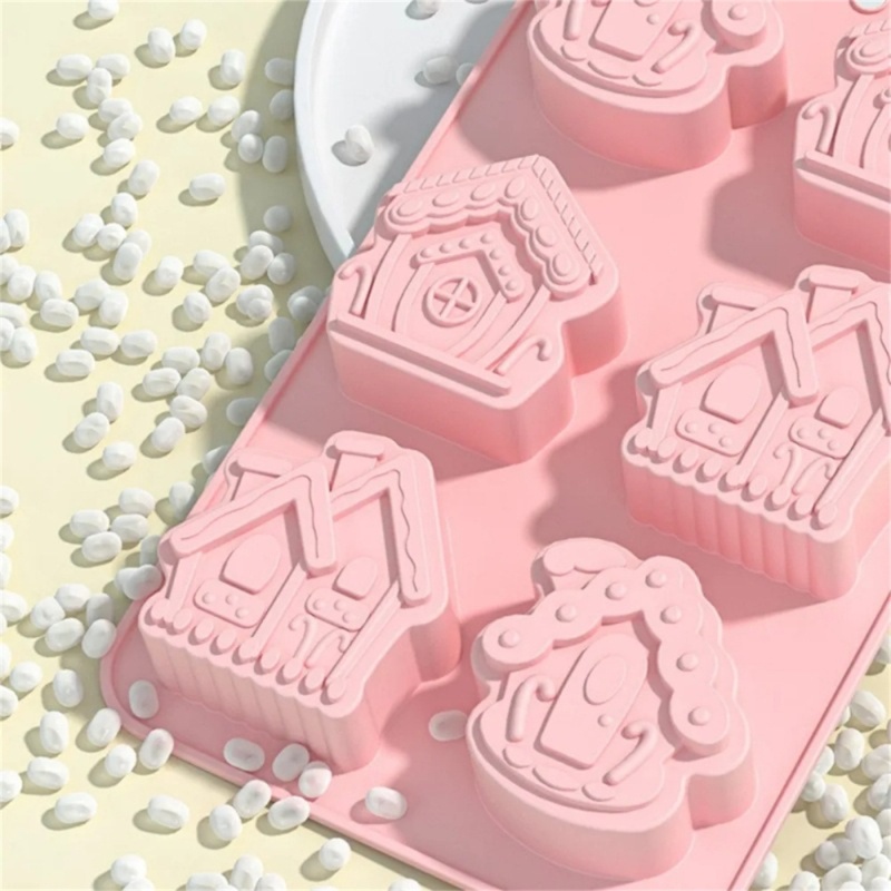 Khuôn silicone Tạo Hình Làm Bánh Kẹo Hình Ngôi Nhà 6 Ngăn diy