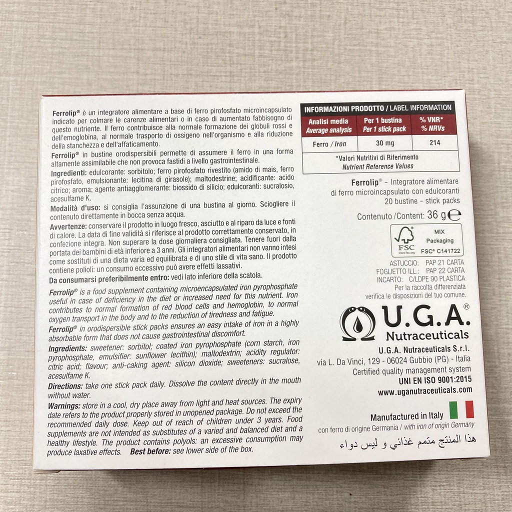 Sắt Bột Buccal Tan Ngay Trong Miệng Ferrolip Hộp 20 gói