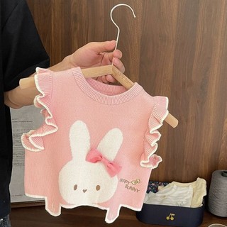 Áo len bé gái Vest dệt kim thời trang ghi lê trẻ em thun thỏ