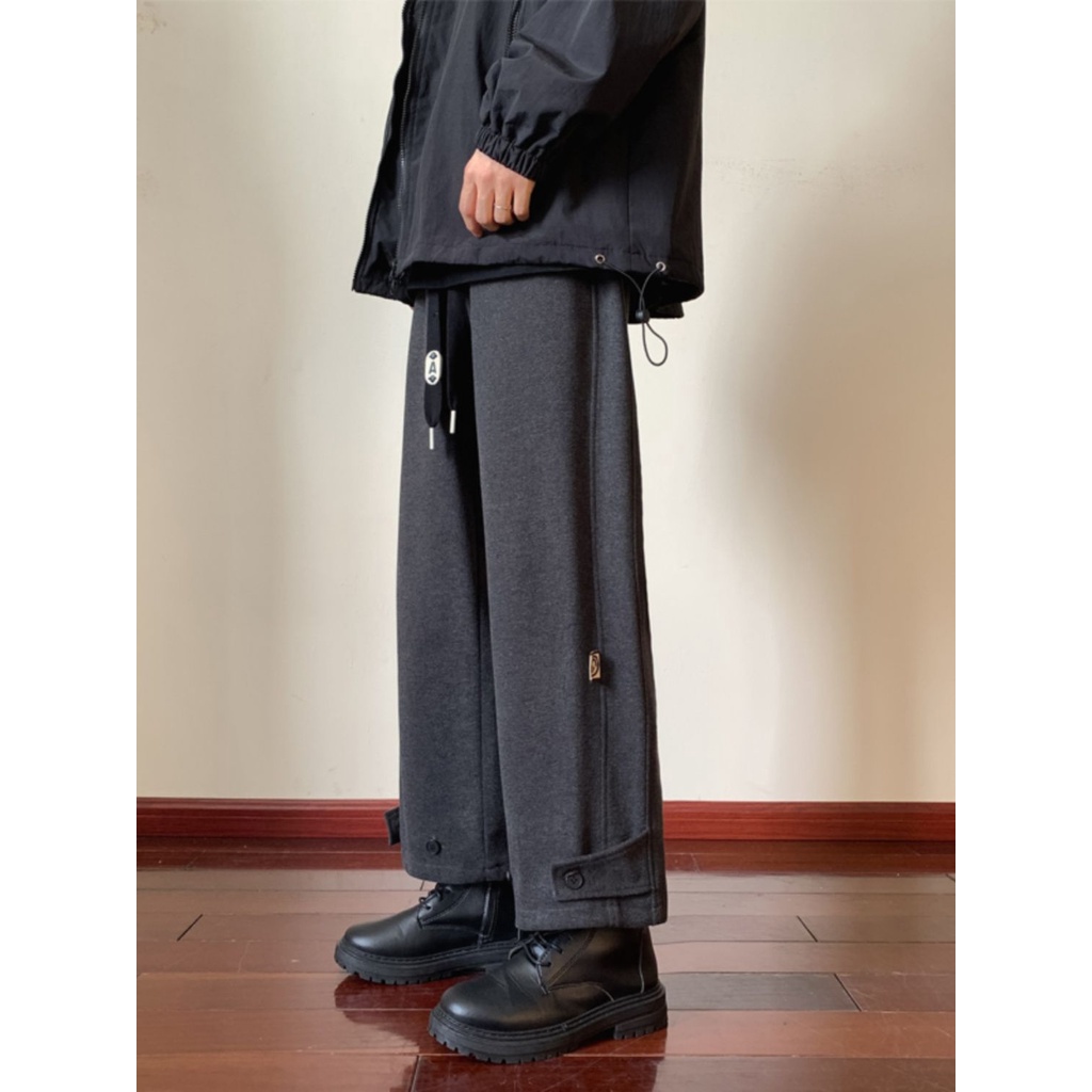 Quần nam ống suông，quần túi hộp，style hàn quốc，quần tây nam，quần baggy nam，quần âu nam，quần dài nam，quần ống suông，quần thời trang，quần đen，Thời Trang Quần ống rộng Phong Cách Nhật Bản Dành Cho Nam，đen，trắng，xám，
