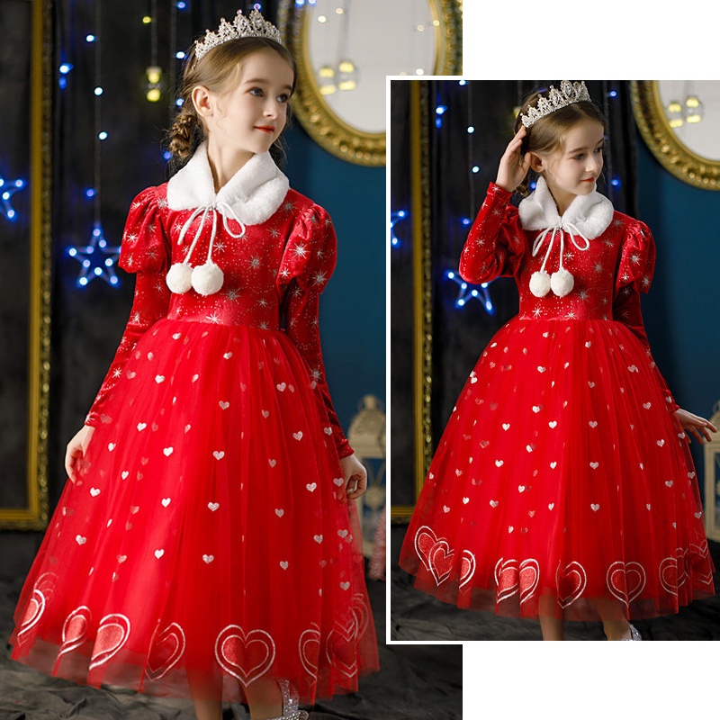 Mới Đầm Tay Dài Phối Lưới Thời Trang Giáng Sinh / halloween Cho Bé Gái