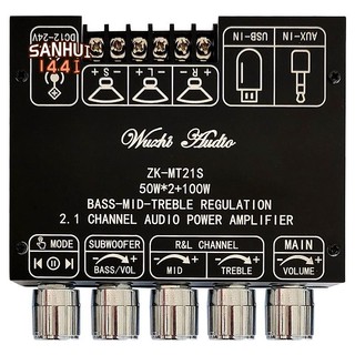 Bảng mạch khuếch đại âm thanh kỹ thuật số âm thanh hifi 12v 24v bluetooth 5.1 zk-mt21s 2x50w + 100w 2.1 kênh