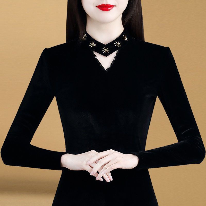 Áo Nỉ Mỏng Ôm Dáng / Ôm Sát Thời Trang Thu Đông 2024 Cho Nữ Áo Sơ Mi Lông Cừu Tay Dài [Đáy Dưới Lót Lông Cừu