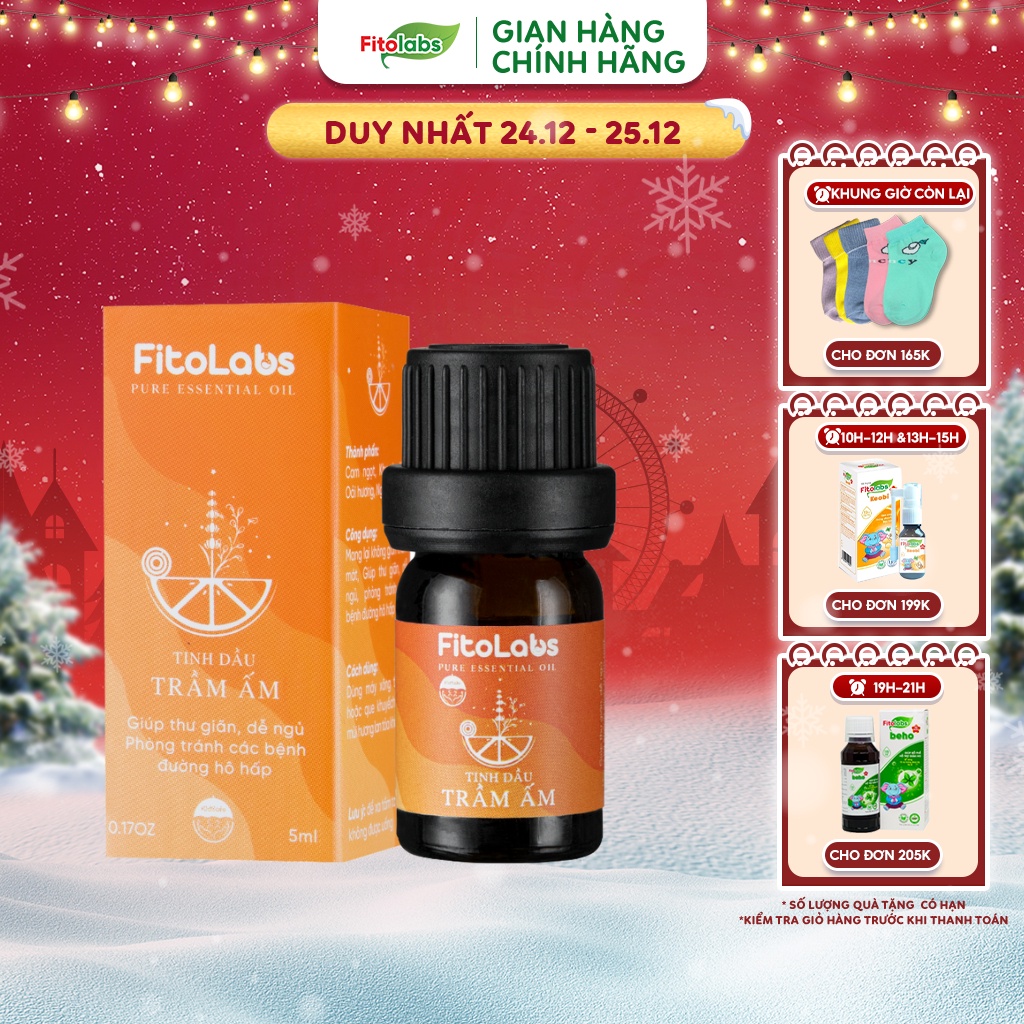 Tinh Dầu Trầm Ấm Fitolabs Từ Cam Ngọt, Khuynh Diệp, Oải Hương, Ngọc Am Giúp Thư Giãn, Ngủ Ngon, Phòng Bệnh Hô Hấp FITO29