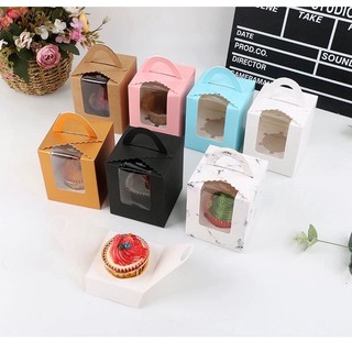 Hộp đựng bánh cupcake loại 1 mặt mica giấy kraft phong cách cổ điển t.craft house