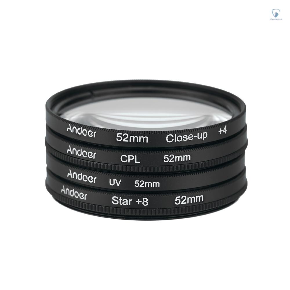 Andoer 52mm UV+CPL+Close-Up+4 +Star 8-Point Filter Circular Filter Kit Circular Polarizer Filter Macro Close-Up Star 8-Point Filter with Bag for  Canon Pentax  DSLR Camera