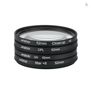 Andoer 52mm UV+CPL+Close-Up+4 +Star 8-Point Filter Circular Filter Kit Circular Polarizer Filter Macro Close-Up Star 8-Point Filter with Bag for Canon Pentax DSLR Camera