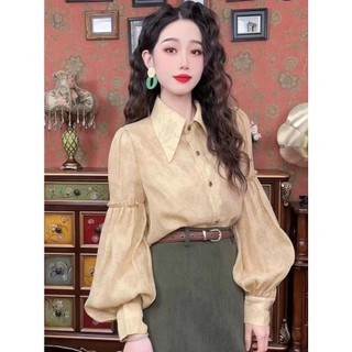 Áo sơ mi nữ tay dài họa tiết ngôi sao phong cách retro cao cấp