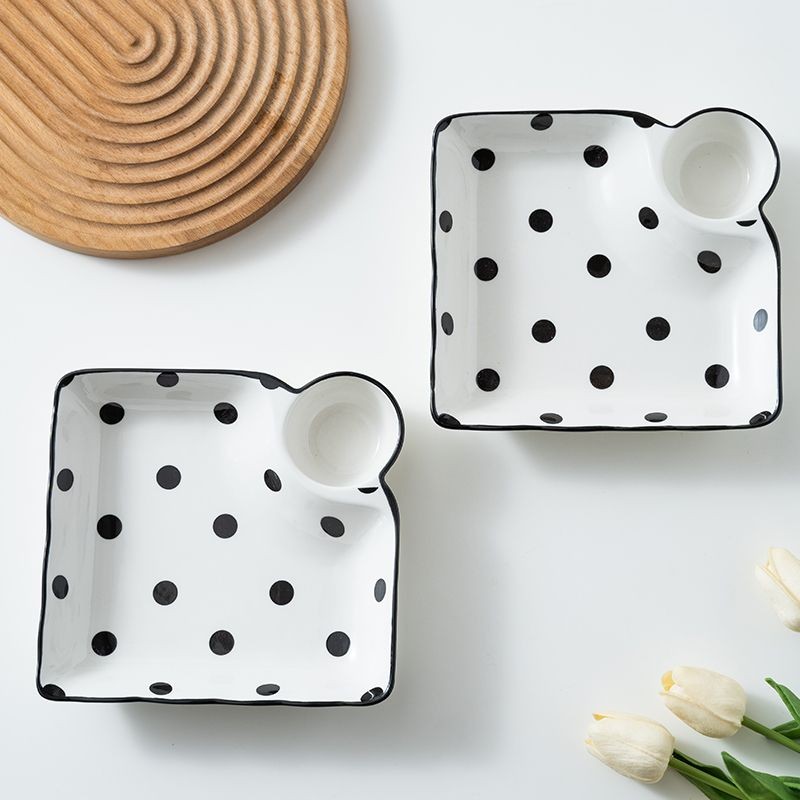 Large dumpling plate with vinegar plate, dumpling plate, household vegetable plate, divided plate, b