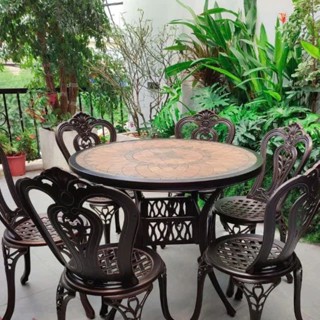 Bàn Ghế Nhôm Đúc Họa Tiết Loa Kèn Sân Vườn 4 Ghế + 1 Bàn Hợp kim Nhôm Đúc 90 Nhập Khẩu - TM09