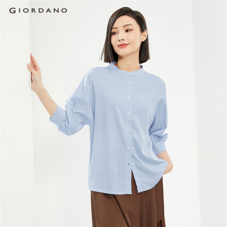 GIORDANO WOMEN Modal mandarin collar elbow length sleeve shirt 13345221