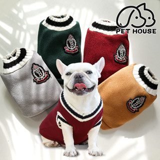【Pet House Áo Cổ V Phong Cách Học Viện Áo Cho Chó Áo Cho Mèo Quần Áo Thú Cưng Áo Vest Len Mới Thú Cưng