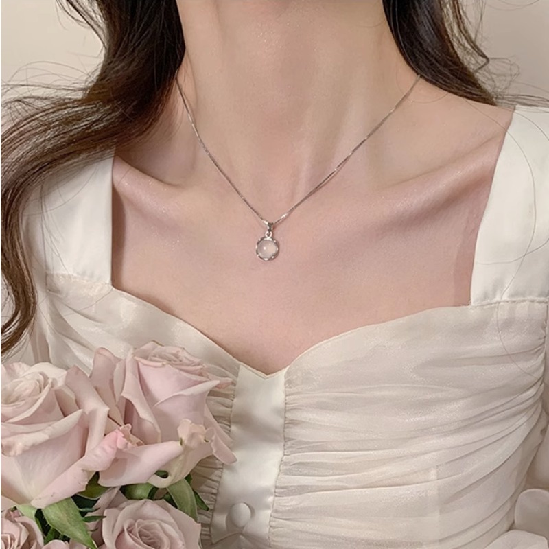 We flower Vòng cổ Bạc 925 Mặt Đá Mặt Trăng Thời Trang Cho Nữ