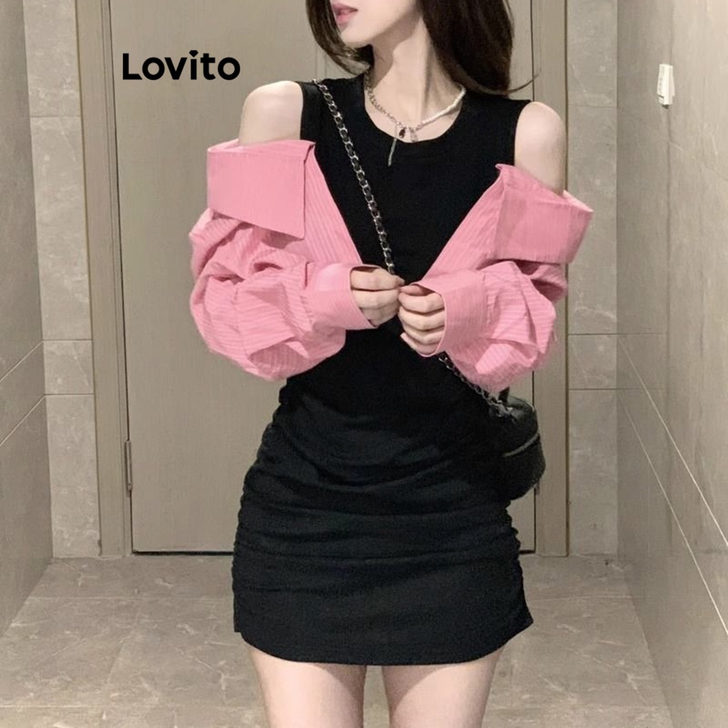 Lovito Đầm ôm sát 2in1 trơn đơn giản dành cho nữ LNA21029