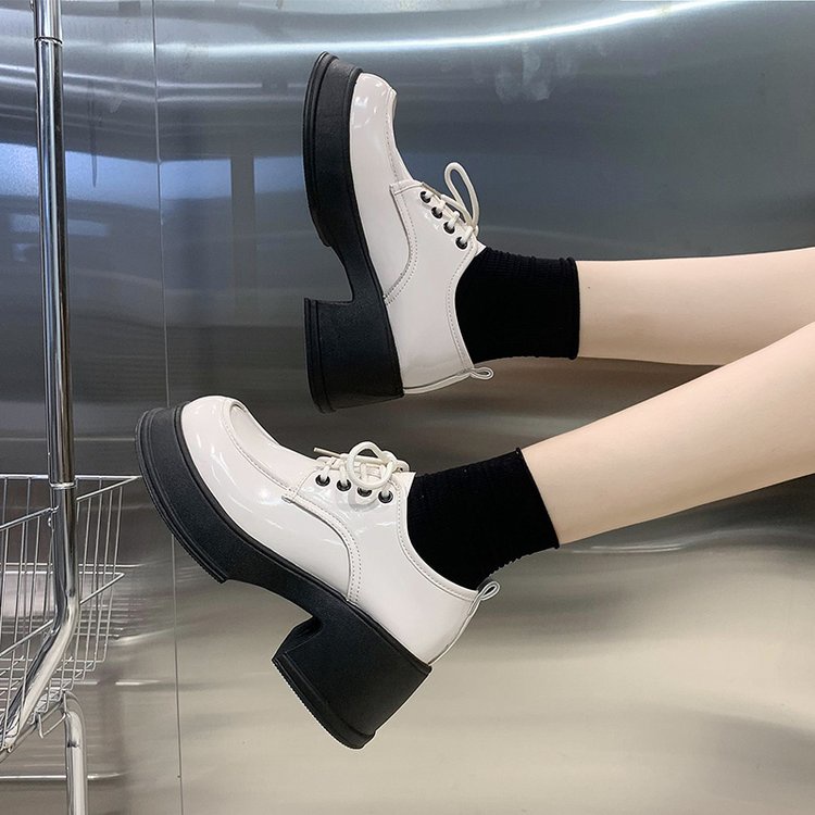 Giày Da Cao Gót Mũi Tròn Phong Cách Anh Quốc Cho Nữ