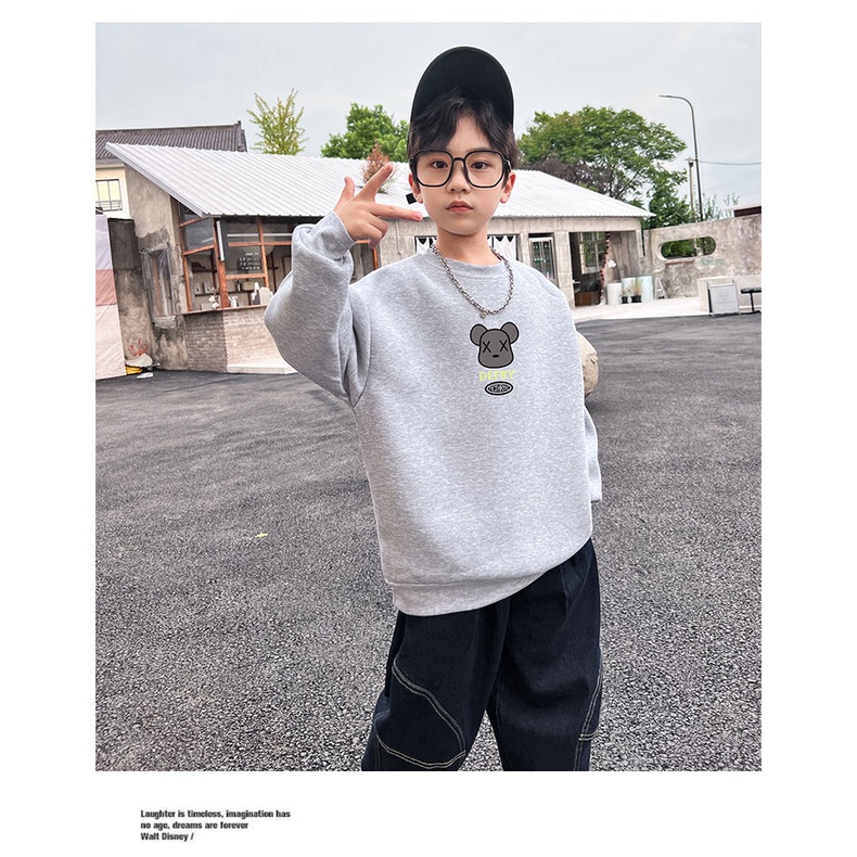 Áo Thun Tay Dài In Hình Gấu Phong Cách Hàn Quốc Thời Trang Thu Đông Dành Cho Bé Trai 110-170cm