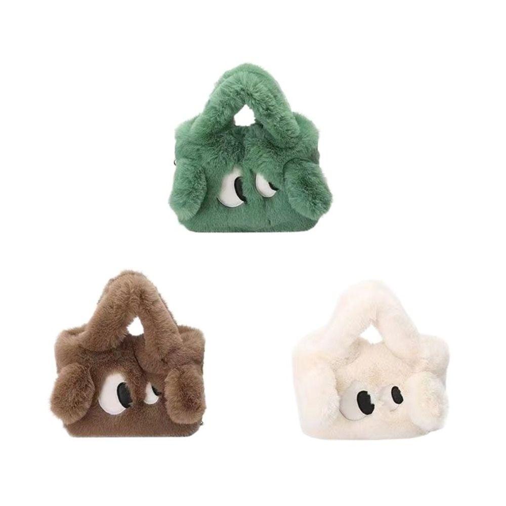 Sweetjohn Túi Xách tote Đeo Vai / Xách Tay Hình Vuông Cỡ Nhỏ Phủ Lông Họa Tiết Hoạt Hình Chú Chó Mắt To Phối Dây Xích Thời Trang