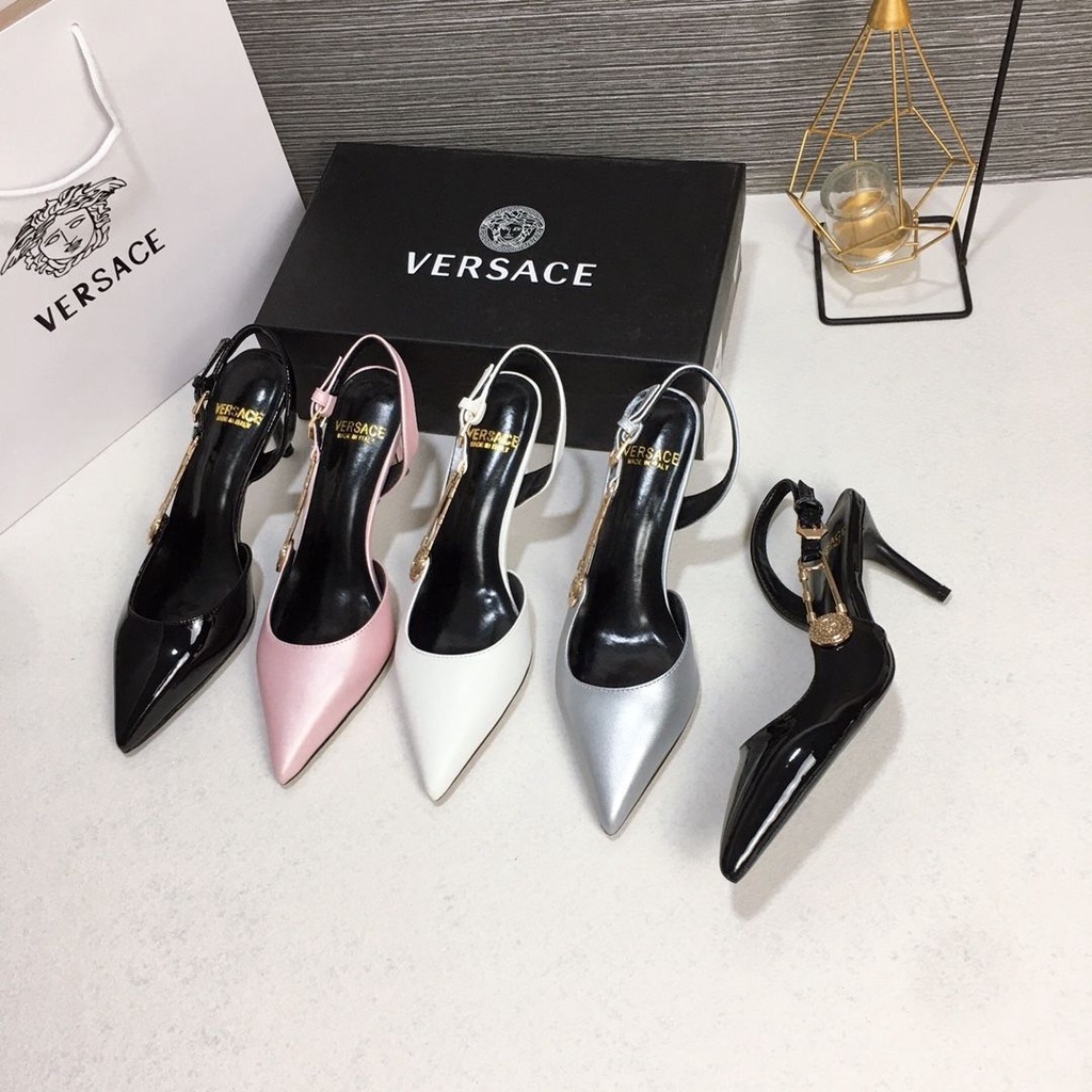 DTCM VERSACE 2023 new metal buckle pointed high-heeled shoes shallow mouth side empty slimming thin heel sexy sandals for women