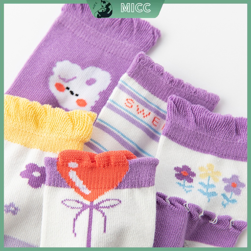 Set 5 đôi vớ MICCYBC cổ vừa họa tiết hoạt hình dễ thương cho bé