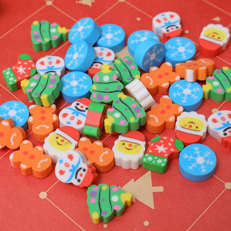 Set 10 Cục Tẩy / Tẩy Bút Chì Bằng Cao Su Mềm Hình Hoa Tuyết / Ông Già Noel Hoạt Hình Vui Nhộn Làm Quà Tặng Cho Học Sinh