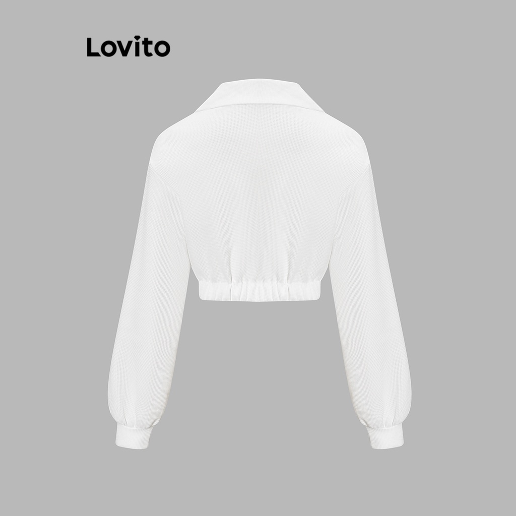 Áo sweatshirt Lovito tay bishop phối khóa kéo màu trơn thanh lịch cho nữ L62ED065
