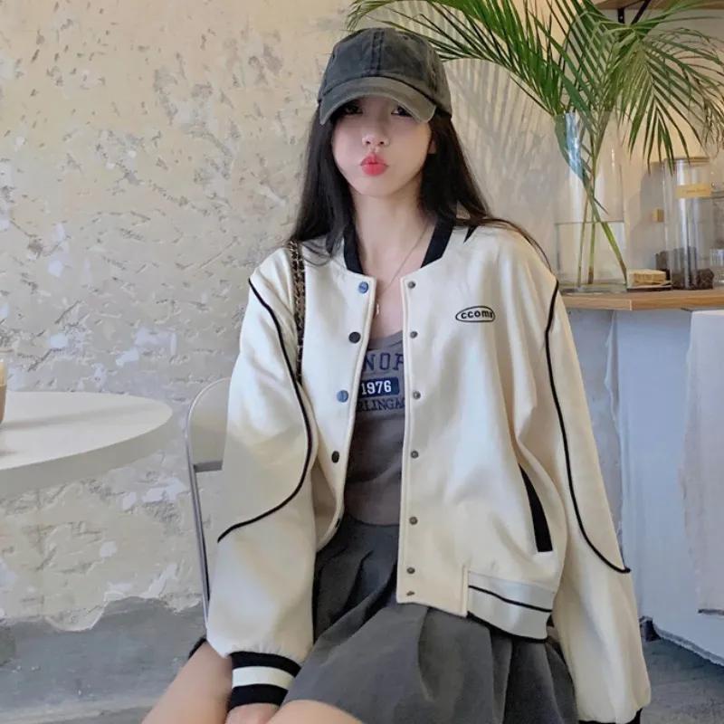 HUIZUMEI Áo Khoác Bóng Chày In Chữ go off-white Thời Trang Dành Cho Nữ