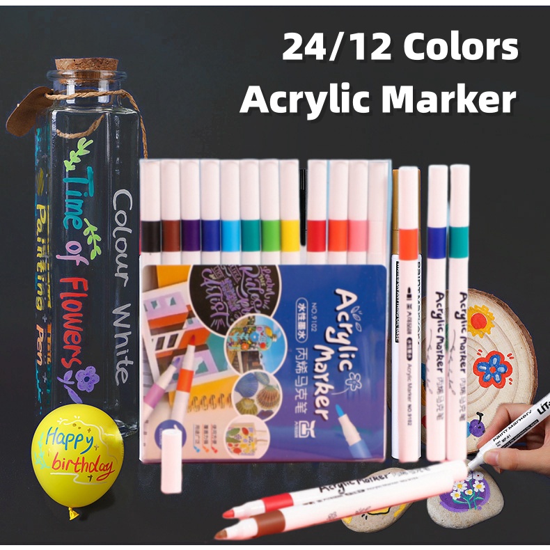24 Màu Sắc Trẻ Em Acrylic Bút Sơn Bộ Bút Đánh Dấu Cho Gốm Đá Kính Canvas Nghệ Thuật Thiết Kế Trẻ Em Quà Tặng Truing1