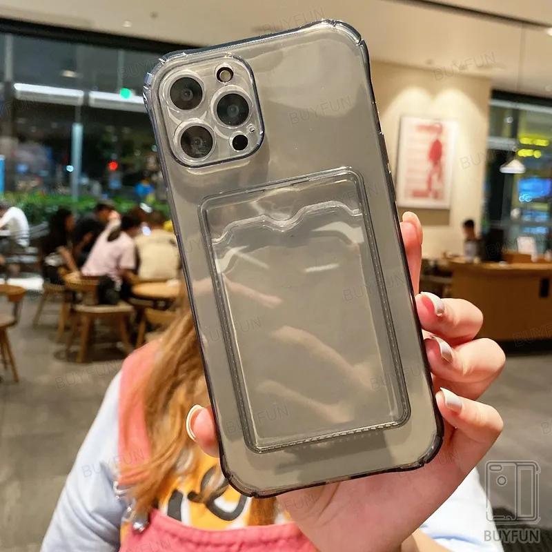 Card Bag Holder Clear Phone Case For iPhone 15 14 13 12 11 Pro Max XR X XS 7 8 Plus 13 mini Soft TPU Shockproof Cover