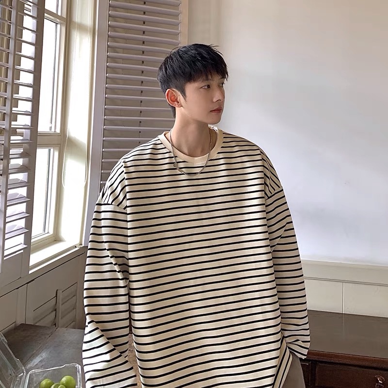 Áo thun dài tay kẻ ngang phối màu đơn giản cho nam và nữ thời trang thu đông EA091  Meme