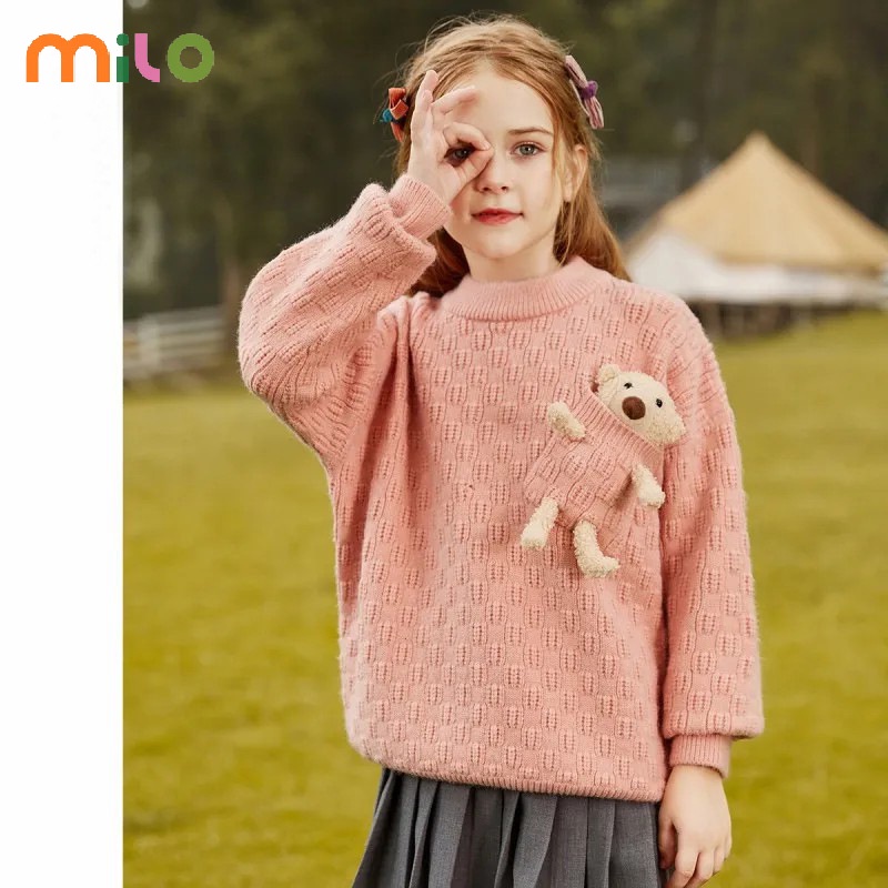 Milo Áo sweater In Hình Gấu Hoạt Hình Giữ Ấm Mùa Thu Đông Dành Cho Bé Gái Trung Niên