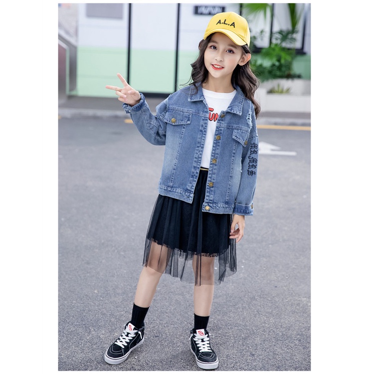 Áo Khoác denim Phong Cách Hàn Quốc Thời Trang Xuân Thu 2023 Dành Cho Bé Gái