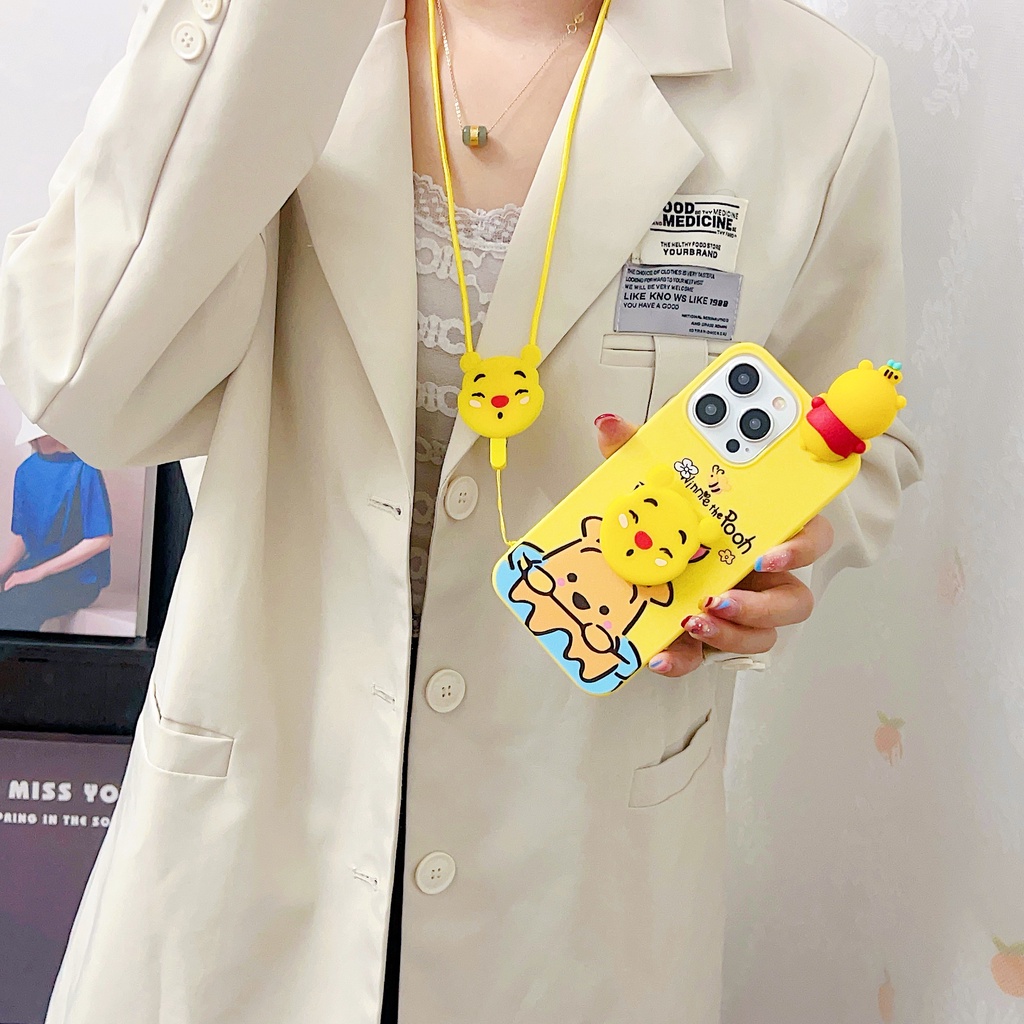 Apple Ốp Điện Thoại Mềm Hình winnie the pooh Gắn Dây Đeo Và Búp Bê Cho iphone 15 15 plus 15 pro 15 pro max