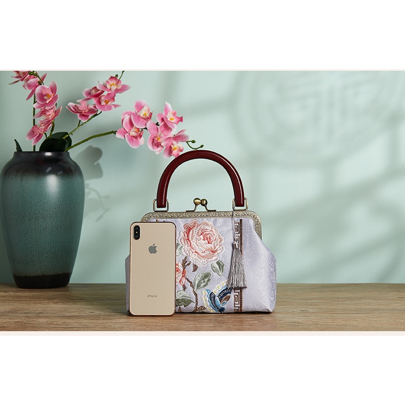 Túi hoa,thêu Tua rua,túi xách size lớn,26cm,túi mặc áo dài