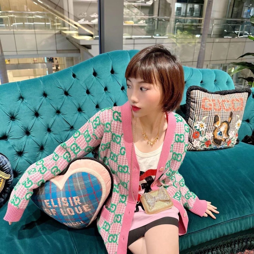 Áo Khoác cardigan Dệt Kim Tay Dài In Chữ Cái Phối Màu Tương Phản Thời Trang Thu Đông Hàng Mới 2023