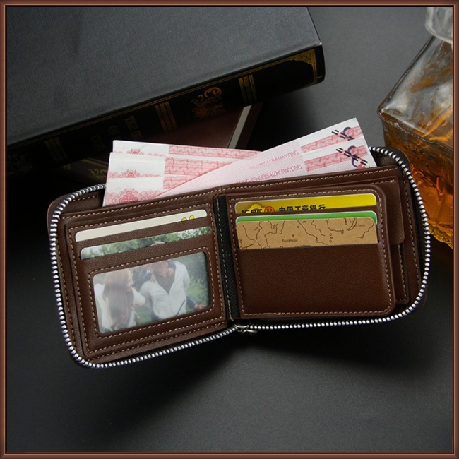 Ví Ngắn Có Khóa Kéo Màu Trơn Thời Trang Cho Nam