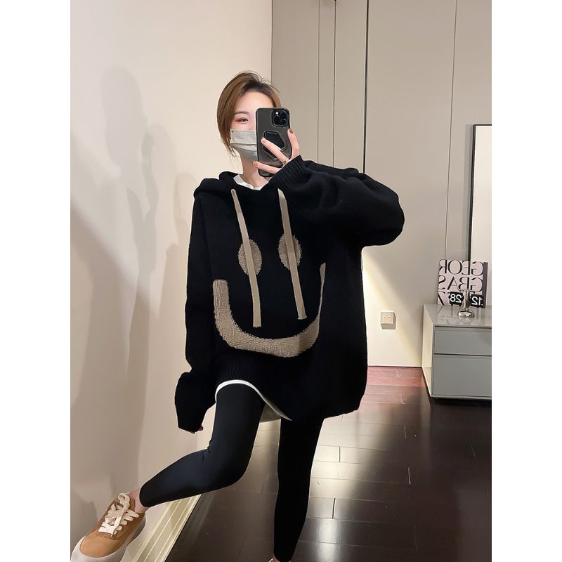 Áo Hoodie Dáng Rộng In Hình Mặt Cười Thời Trang Thu Đông 2023 Phong Cách Mới