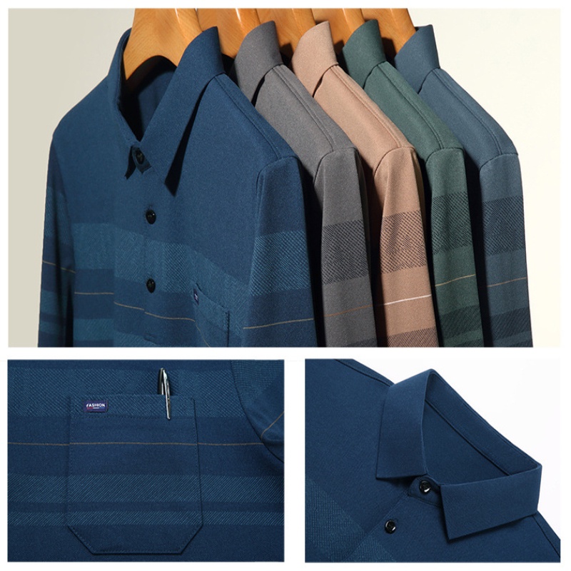 Áo Thun polo Tay Dài Dáng Rộng Màu Trơn In Họa Tiết Kẻ Sọc Đơn Giản Có Túi Thời Trang Cho Nam