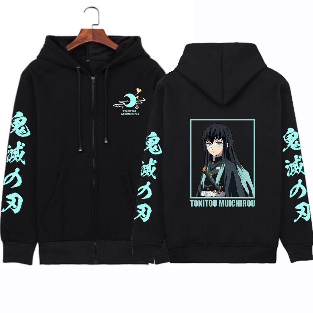 HOT Áo Khoác Hoodie Chui Cổ Có Khóa Kéo In Hình Anime Demon Slayer Muichiro Tokito